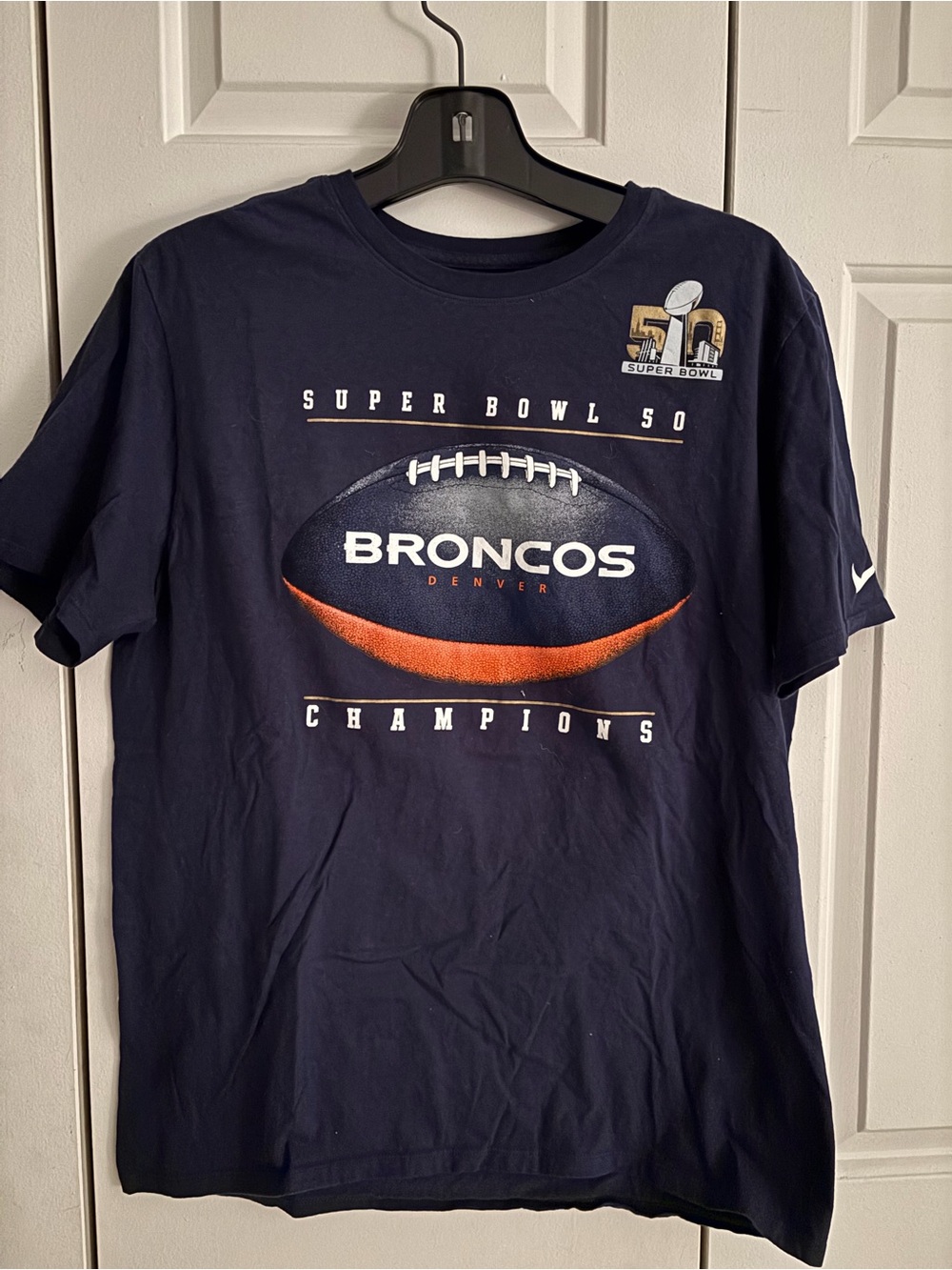 Nike Navy Blue Denver Broncos Super Bowl 50 Champions T-Shirt size large
